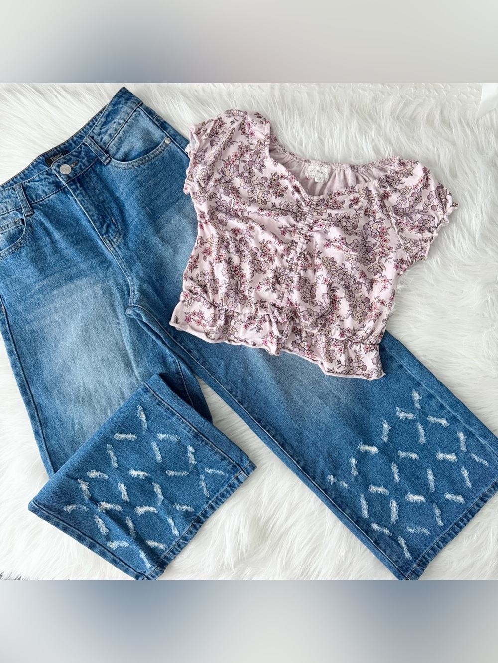 NWOT - Bundle Girls Wide Leg Jeans + Cropped Top